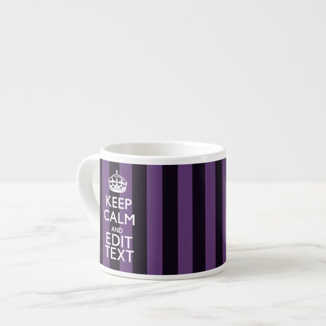 Personalize it Keep Calm Your Text Purple Stripes Espresso Cup (Front Left)