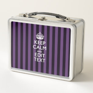 Personalize it Keep Calm Your Text Purple Stripes Metal Lunch Box
