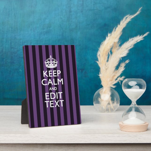 Personalize it Keep Calm Your Text Purple Stripes Plaque (Side)