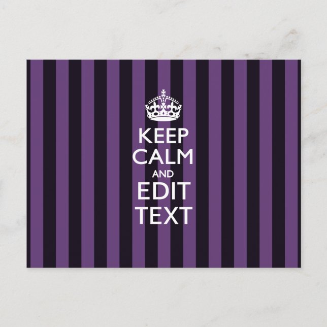 Personalize it Keep Calm Your Text Purple Stripes Postcard (Front)
