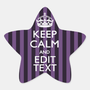 Personalize it Keep Calm Your Text Purple Stripes Star Sticker