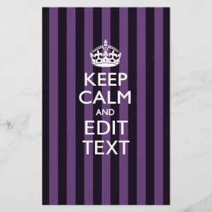 Personalize it Keep Calm Your Text Purple Stripes Stationery