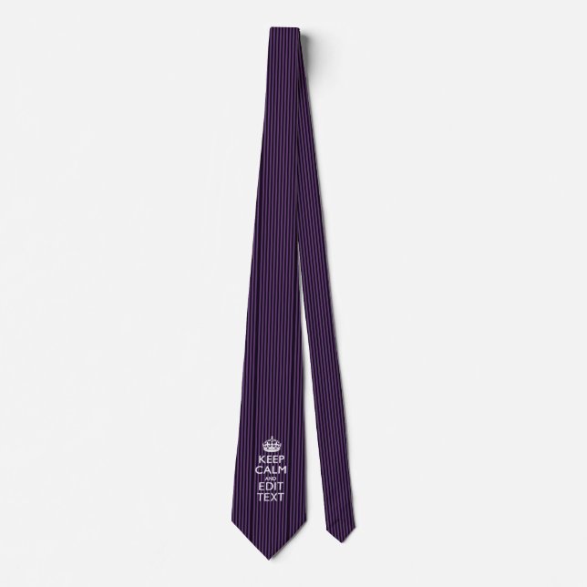 Personalize it Keep Calm Your Text Purple Stripes Tie (Front)