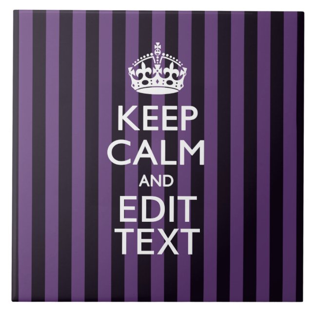 Personalize it Keep Calm Your Text Purple Stripes Tile (Front)