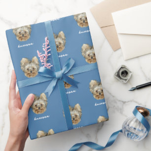 Personalize It! Pet Photo And Name Blue Wrapping Paper