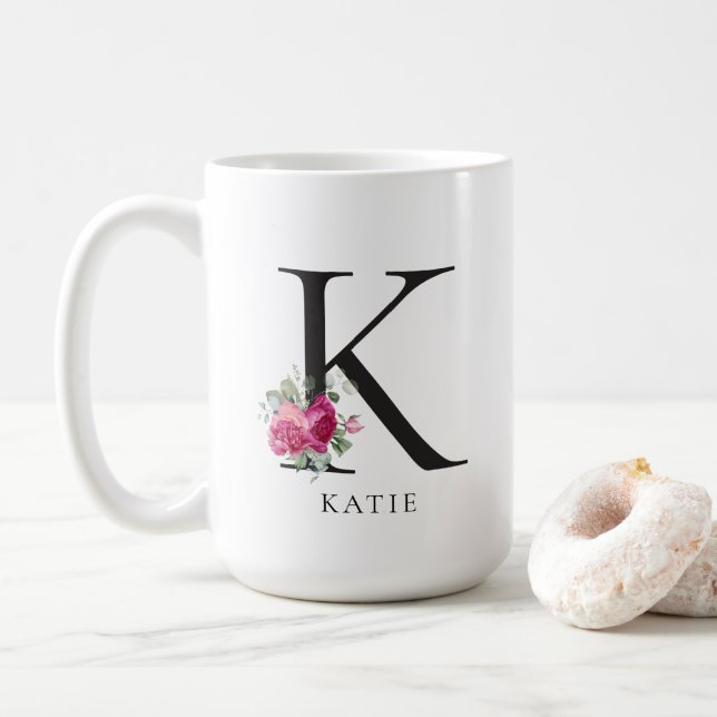 Personalize It! Sweet Peonies Initial 15oz Mug (With Donut)