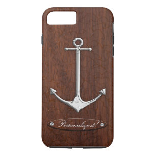 Personalize it! Wet Nautical Mahogany Anchor Steel Case-Mate iPhone Case