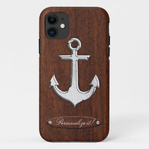 Personalize it! Wet Nautical Mahogany Anchor Steel iPhone 11 Case