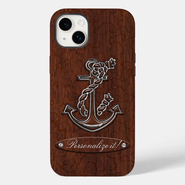 Personalize it! Wet Nautical Mahogany Anchor Steel Case-Mate iPhone Case (Back)
