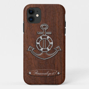 Personalize it! Wet Nautical Mahogany Anchor Steel iPhone 11 Case