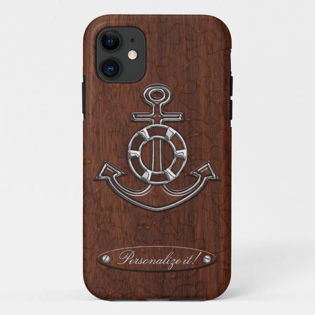 Personalize it! Wet Nautical Mahogany Anchor Steel Case-Mate iPhone Case (Back)