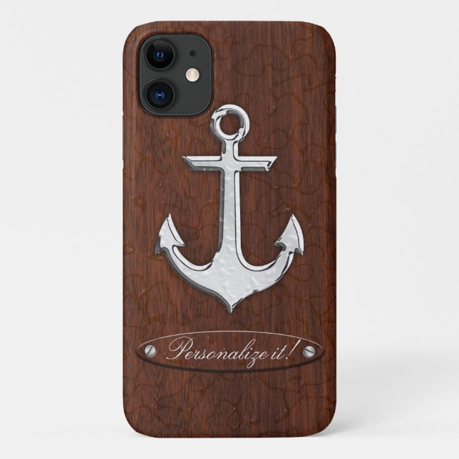Personalize it! Wet Nautical Mahogany Anchor Steel Case-Mate iPhone Case (Back)
