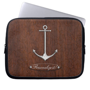 Personalize it! Wet Nautical Mahogany Anchor Steel Laptop Sleeve
