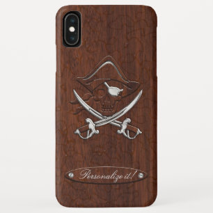 Personalize it! Wet Nautical Mahogany Pirate Skull iPhone XS Max Case