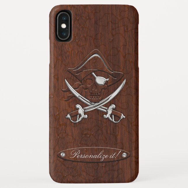 Personalize it! Wet Nautical Mahogany Pirate Skull Case-Mate iPhone Case (Back)