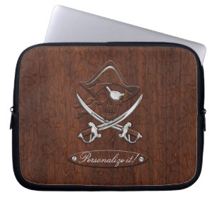 Personalize it! Wet Nautical Mahogany Pirate Skull Laptop Sleeve