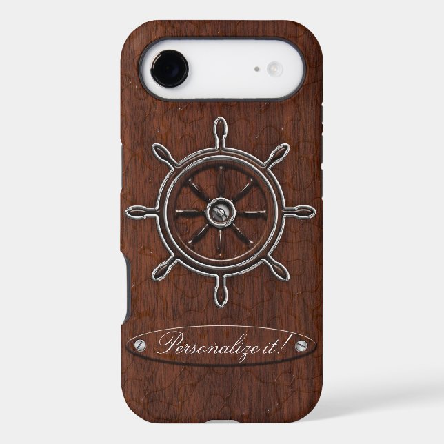 Personalize it! Wet Nautical Mahogany Wheel (Back)