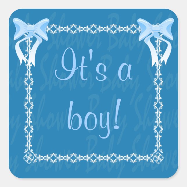 Personalize It's a boy Baby shower Blue bows Square Sticker (Front)