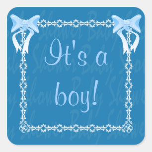 Personalize It's a boy Baby shower Blue bows Square Sticker