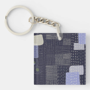 Personalize Japanese sashiko resembling pattern Keychain