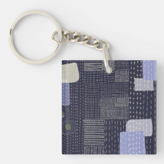 Personalize Japanese sashiko resembling pattern Keychain