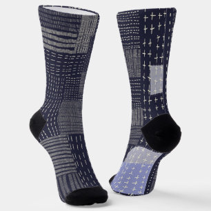 Personalize Japanese sashiko resembling pattern Socks