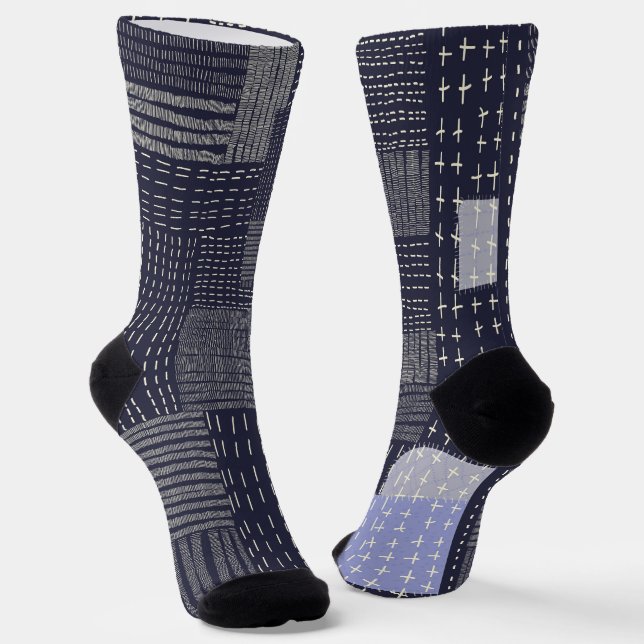 Personalize Japanese sashiko resembling pattern Socks (Angled)