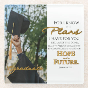 Personalize Jeremiah 29:11 Grad Cap Scripture Glass Coaster