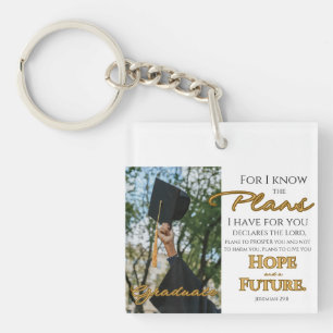 Personalize Jeremiah 29:11 Grad Cap Scripture Keychain
