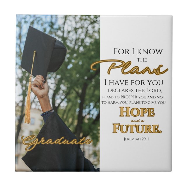 Personalize Jeremiah 29:11 Grad Cap Scripture Tile (Front)