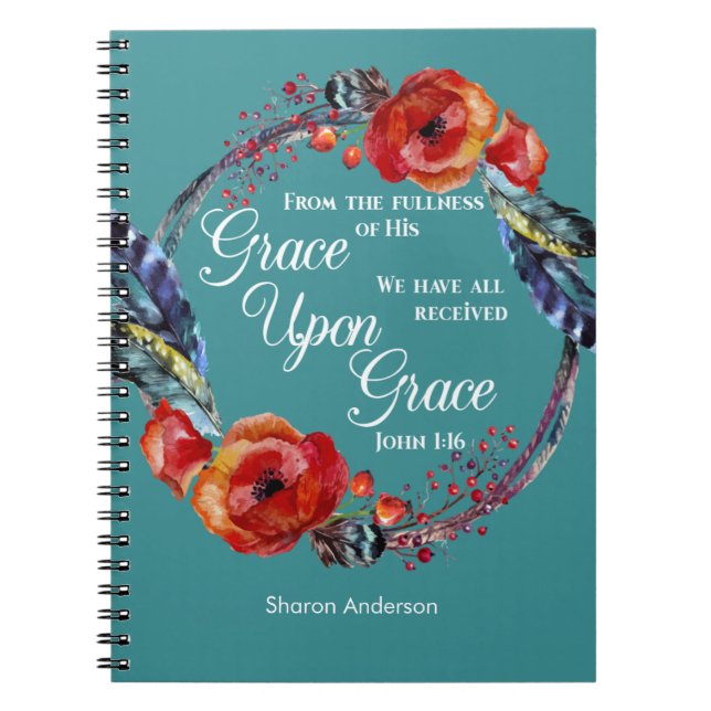 Personalize John 1:16 Grace Upon Grace Scripture Notebook (Front)