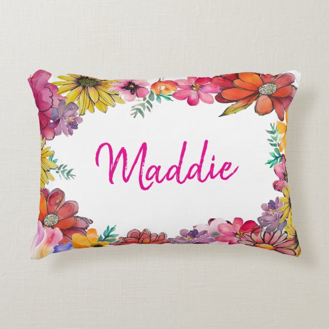 Personalize JOY Happy flowered border  Accent Pillow (Front)