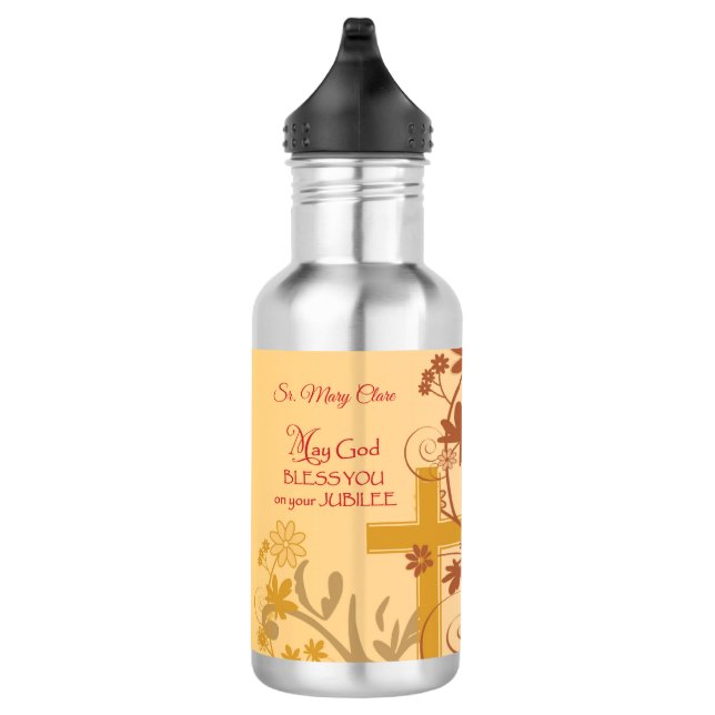 Personalize, Jubilee Anniversary Nun Cross, Swirls 532 Ml Water Bottle (Right)