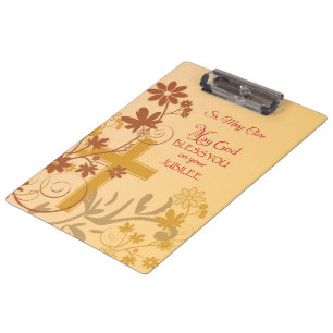 Personalize, Jubilee Anniversary Nun Cross, Swirls Clipboard