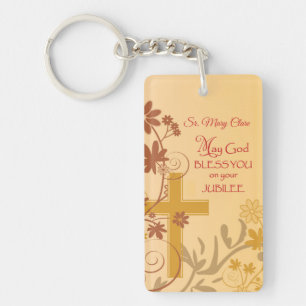 Personalize, Jubilee Anniversary Nun Cross, Swirls Keychain