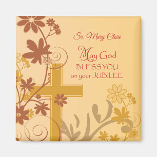 Personalize, Jubilee Anniversary Nun Cross, Swirls Magnet
