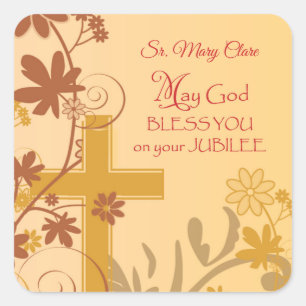 Personalize, Jubilee Anniversary Nun Cross, Swirls Square Sticker