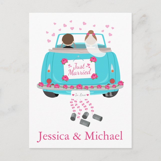 Personalize Just Married Blue Wedding Announcement (Front)