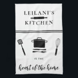 Personalize Kitchen Heart Home White Kitchen Towel<br><div class="desc">Personalize design featuring kitchen utensils and the quote,  "kitchen is the heart of the home."</div>