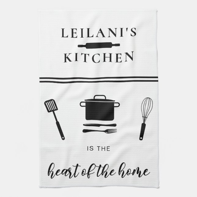 Personalize Kitchen Heart Home White Towel (Vertical)