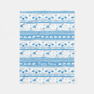 Personalize Labrador Guide Dog Tale Pattern Blue Fleece Blanket