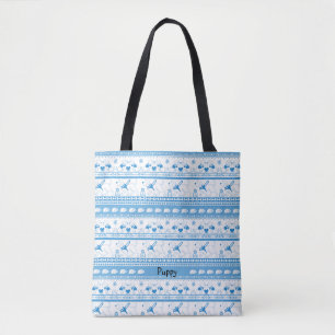Personalize Labrador Guide Dog Tale Pattern Blue Tote Bag