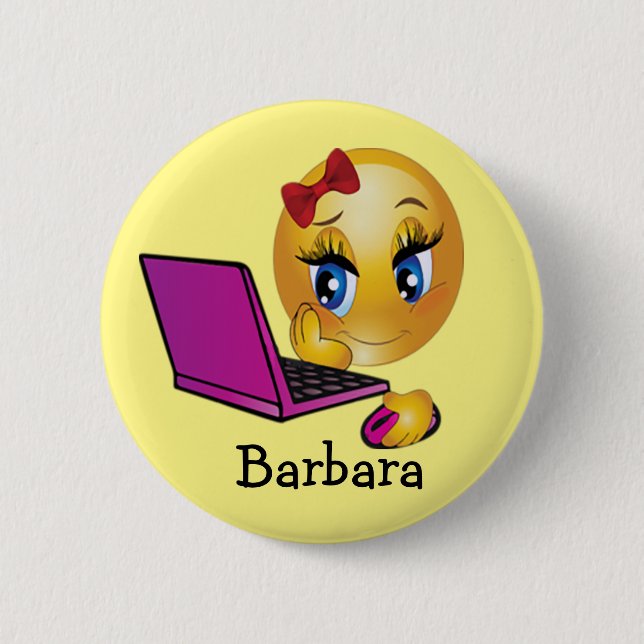 Personalize Laptop Emoji Girl  2 Inch Round Button (Front)