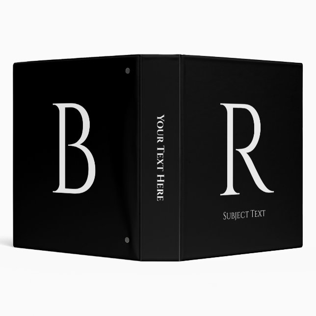 Personalize Large Initials & Subject Black & White Binder (Background)