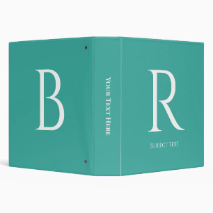 Personalize Large Wht Initials/Subject, Teal Binder