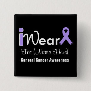 Personalize Lavender Ribbon General Cancer 2 Inch Square Button