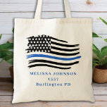 Personalize Law Enforcement Police Thin Blue Line  Tote Bag<br><div class="desc">Thin Blue Line Tote Bag - American flag in Police Flag colors, distressed design . Personalize with name or other text. This personalized police tote bag is perfect for running errands, trip to the gym, police and law enforcement families and all those who support them . COPYRIGHT © 2020 Judy...</div>