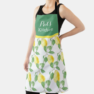 Personalize Lemon Citrus with Green Leaves Print Apron