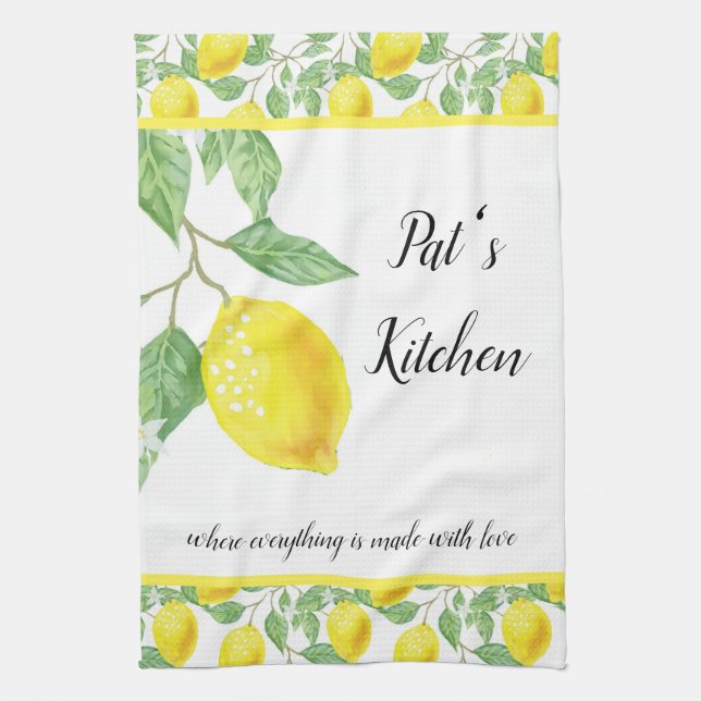 Personalize Lemon Pattern Kitchen Towel (Vertical)