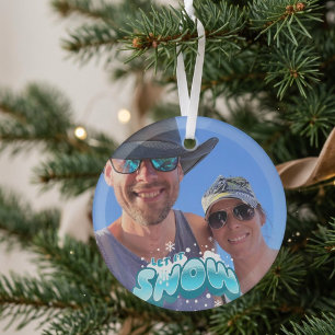 Personalize LET IT SNOW Photo Glass Ornament